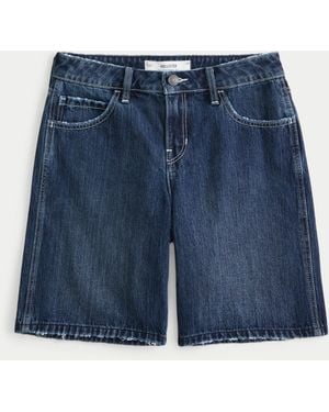 Hollister Low-rise Dark Rinse Wash Baggy Jort - Blue
