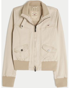 Hollister Zip-up Twill Jacket - Natural