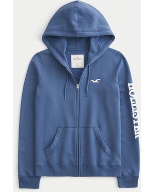 Hollister Logo Graphic Zip up Hoodie in Natural Lyst UK