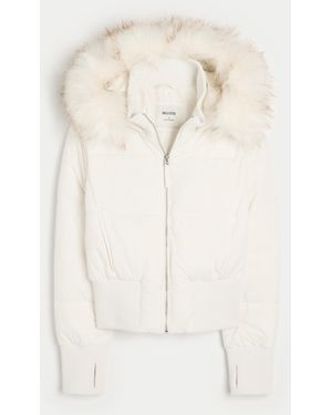 Hollister Faux Fur Trim Puffer Bomber Jacket - Natural