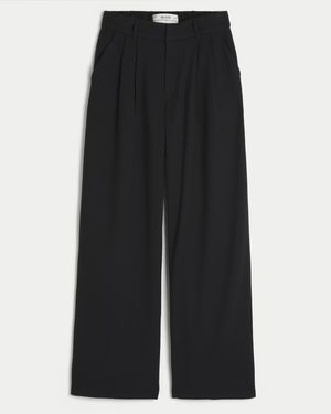 Hollister Hollister Livvy Ultra High-rise Linen-blend Wide-leg Trousers - Black