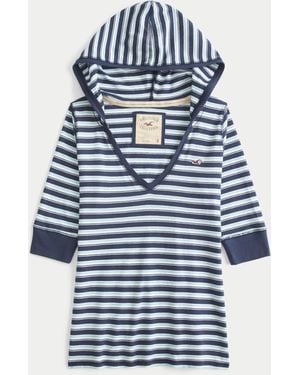 Hollister Half-sleeve Hooded V-neck T-shirt - Blue