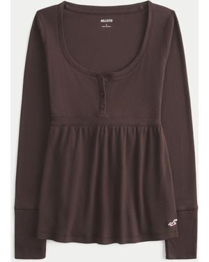 Hollister Easy Tie-back Henley Babydoll Top - Brown