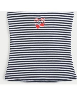 Hollister Ribbed Strapless Embroidered Cherry Tube Top - Blue