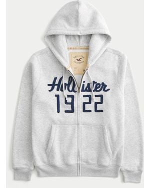 Hollister Vault Release Zip-up Logo Graphic Hoodie - White