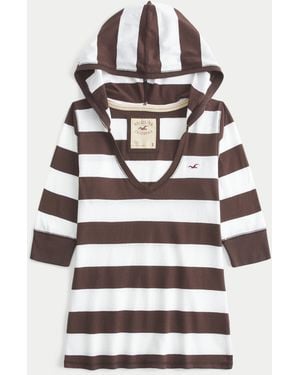 Hollister Half-sleeve Hooded V-neck T-shirt - Grey
