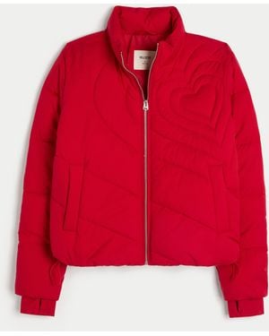 Hollister Zip-up Pattern Puffer Jacket - Red