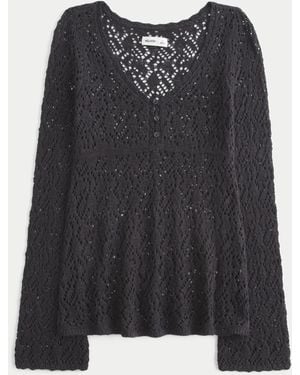 Hollister Open-stitch V-neck Jumper - Black