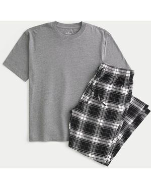 Hollister Crew T-shirt & Flannel Pyjama Trousers Set - Grey