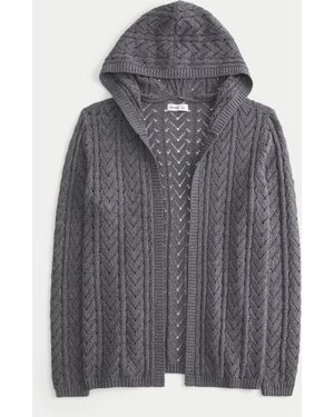 Hollister Hooded Open-stitch No-close Cardigan - Grey
