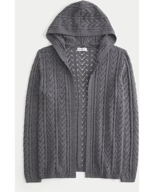 Hollister Hooded Open-stitch No-close Cardigan - Grey