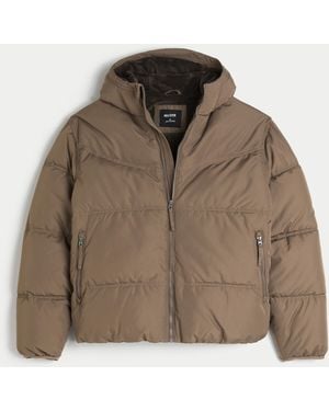 Hollister Faux Fur-lined Puffer Jacket - Brown