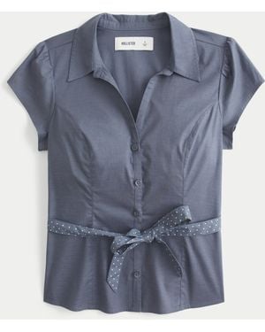 Hollister Short-sleeve Bow Belt Shirt - Blue