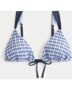 Hollister Smocked Over-the-shoulder Triangle Bikini Top - Blue