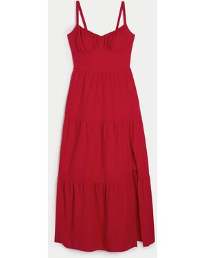 Hollister Linen Blend Open Back Maxi Dress - Red