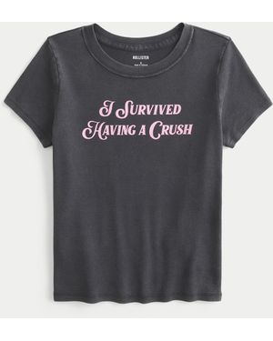 Hollister I Survived Having A Crush Graphic Baby Tee - Black