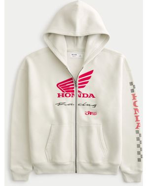 Hollister Boxy Zip-up Honda Racing Graphic Hoodie - White