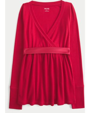 Hollister Easy Long-sleeve Wrap-front Babydoll Top - Red