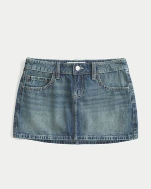 Hollister Low-rise Medium Wash Embroidered Denim Mini Skort - Blue