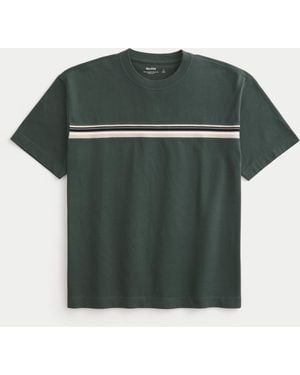 Hollister Boxy Heavyweight Cotton Striped Crew T-shirt - Green