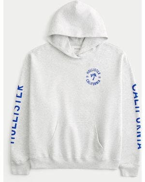 Hollister Hollister Feel Good Oversized Puff Logo Graphic Hoodie - Blue