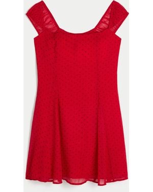 Hollister Flocked Chiffon Mini Dress - Red