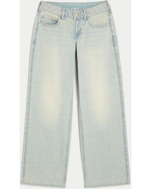 Hollister Low-rise Light Wash Stitched Foldover Waist Baggy Jeans - Blue