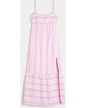 Hollister Linen-blend Open-back Babydoll Maxi Dress - Pink