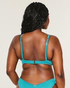 Hollister Geripptes Curvy High Apex Bikini-Oberteil mit Bügeln - Schwarz