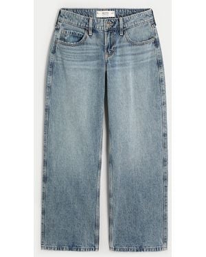 Hollister Low-Rise Medium Wash Geblümtstickerei Baggy Jeans - Blau