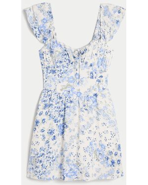 Hollister Flutter Sleeve V-waist Mini Dress - Blue
