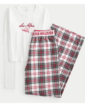 Hollister Long-sleeve Graphic Tee & Flannel Pyjama Trousers Set - Pink