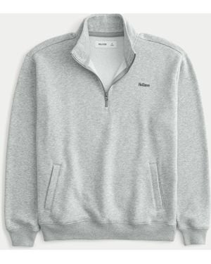 Hollister Lässiges Logo-Sweatshirt mit kurzem Reißverschluss - Grau