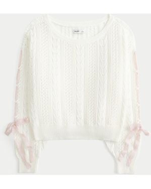 Hollister Bow-sleeve Cable-knit Jumper - White