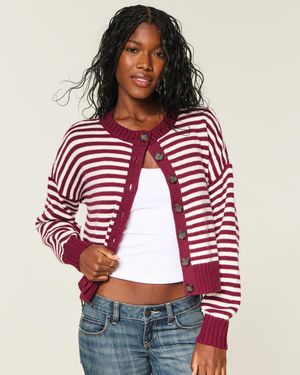 Hollister Lässiger Cardigan mit Rundhalsausschnitt - Rot