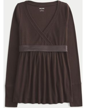 Hollister Easy Long-sleeve Wrap-front Babydoll Top - Brown