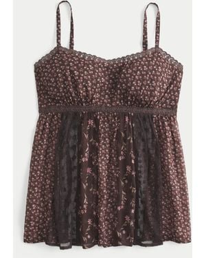 Hollister Patchwork Babydoll Tank - Brown