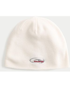 Hollister Logo Graphic Skull Beanie - Natural