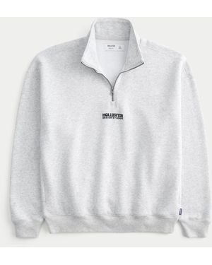 Hollister Boxy Quarter-zip Logo Graphic Sweatshirt - White