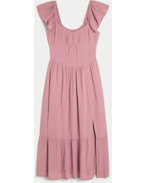 Hollister Cinch Bust V-waist Midi Dress - Pink
