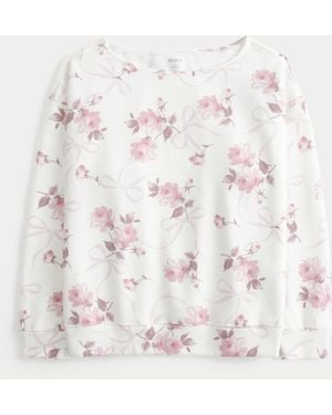 Hollister Hollister Feel Good Oversized Off-the-shoulder Floral Bow Pattern Sweatshirt - Natural