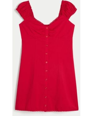 Hollister Cap Sleeve Button Shirt Dress - Red