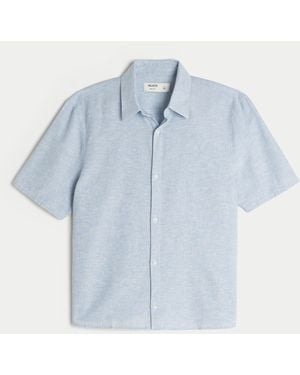 Hollister Boxy Short-sleeve Linen-blend Shirt - Blue