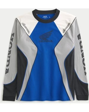 Hollister Boxy Heavyweight Long-sleeve Honda Moto Jersey Tee - Blue