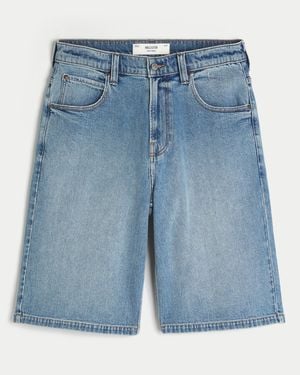 Hollister Medium Wash Super Baggy Denim Shorts - Blue