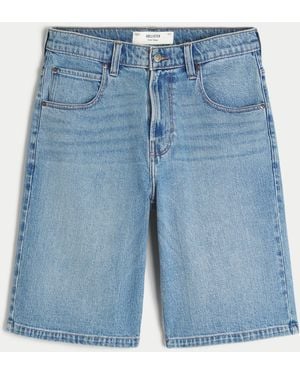 Hollister Below-the-knee Medium Wash Super Baggy Denim Shorts - Blue