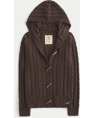 Hollister Holiday Vault Release Hooded Cable-knit Toggle Cardigan - Brown