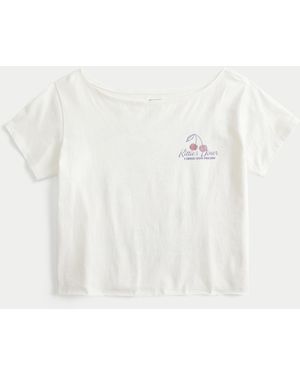 Hollister Easy Off-the-shoulder Kittie's Diner Graphic Tee - White