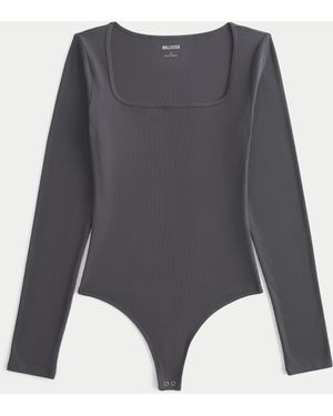 Hollister Ribbed Seamless Fabric Square-neck Bodysuit - Grey