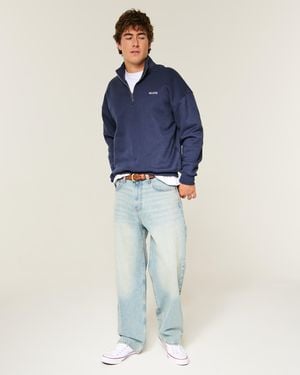 Hollister Hollister Feel Good Sweatshirt im Boxy Fit mit Viertelreißverschluss und Logo - Blau
